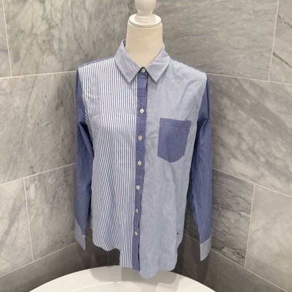 Vineyard Vines Blue White Stripe Mix Cotton Button Up Shirt Size 6 Preppy Classi - Picture 2 of 11